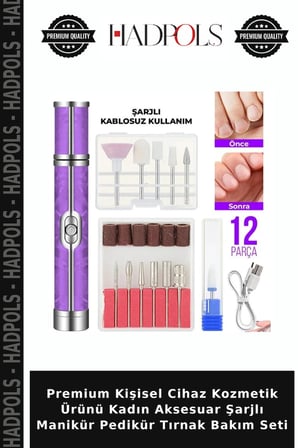 Premium Kişisel Cihaz Kozmetik Ürünü Kadın Aksesuar Şarjlı Manikür Pedikür Tırnak Bakım Seti