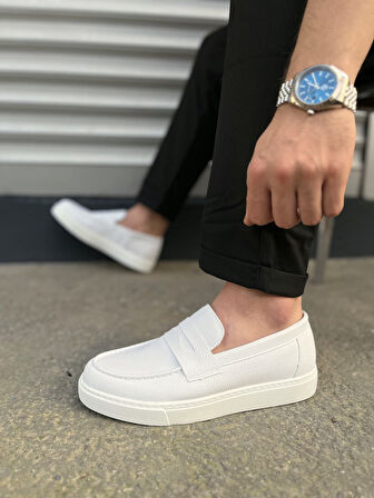 JY180 Estilo X Bağcıksız Cilt Erkek Günlük Spor Klasik Ayakkabı CBT - Beyaz