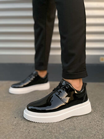 JYx03 Luxor Bağcıklı Rugan Erkek Günlük Spor Klasik Ayakkabı RBT - Siyah