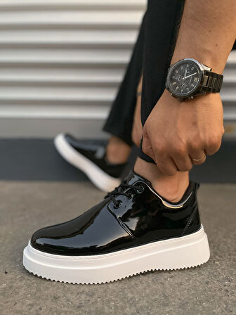 JYx03 Luxor Bağcıklı Rugan Erkek Günlük Spor Klasik Ayakkabı RBT - Siyah