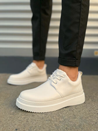 JYx03 Luxor Bağcıklı Cilt Erkek Günlük Spor Klasik Ayakkabı CBT - Beyaz
