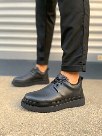 JYx03 Luxor Bağcıklı Cilt Erkek Günlük Spor Klasik Ayakkabı CST - Siyah