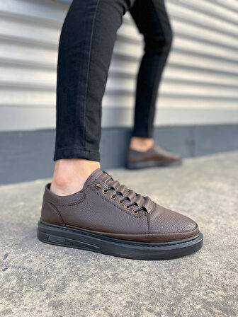 JY0535 Prime Bağcıklı Cilt Erkek Günlük Sneaker Ayakkabı CST - Kahverengi