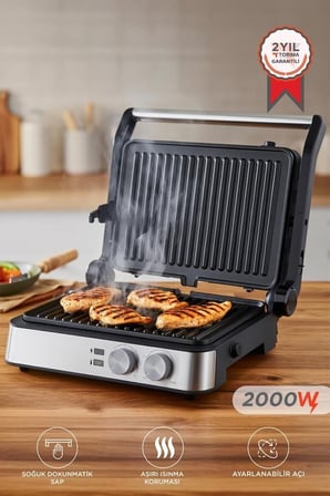 Premium Izgara Çeyizlik Çeyiz Tost Makinesi TG PRO300 Siyah Gümüş 2000W
