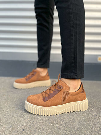 JY502 Bold Bağcıklı Süet Erkek Günlük Sneaker Ayakkabı SKT - Taba