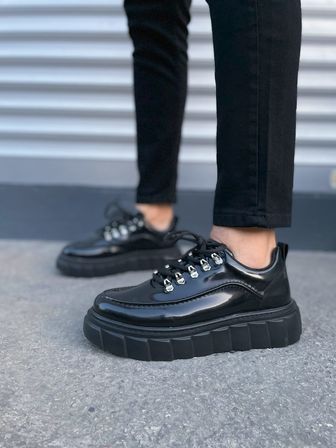 JY010 Cloud Bağcıklı Rugan Erkek Günlük Sneaker Ayakkabı RST - Siyah