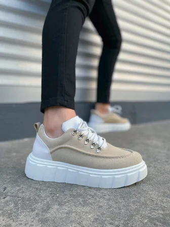 JY010 Cloud Bağcıklı Süet Erkek Günlük Sneaker Ayakkabı SBT - Krem/Beyaz