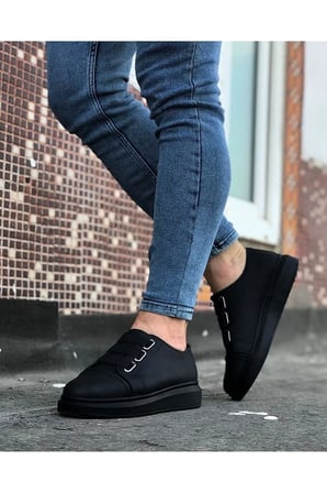 JY026 Astor Erkek Günlük Lastikli Cilt Spor Sneaker Ayakkabı CST - Siyah