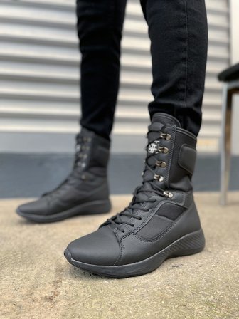 JY799 Verton Bağcıklı Ortopedik Taban Günlük Cilt Erkek Askeri Postal Bot CST Siyah