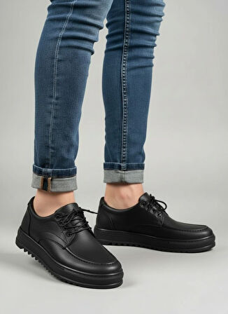 JY-T12x Arts Bağcıklı Cilt Erkek Günlük Spor Klasik Ayakkabı CST - Siyah