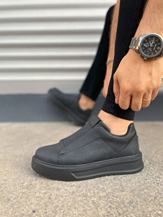 JY007 Alba Bağcıksız Cilt Erkek Günlük Sneaker Ayakkabı CST Siyah