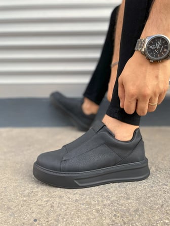 JY007 Alba Bağcıksız Cilt Erkek Günlük Sneaker Ayakkabı CST Siyah