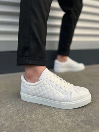 JY166 Prestige Bağcıklı Cilt Kapitone Desenli Erkek Günlük Sneaker Ayakkabı CBT - Beyaz