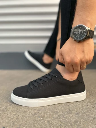 JY122 Mode Bağcıklı Süet Erkek Günlük Sneaker Ayakkabı SBT - Siyah