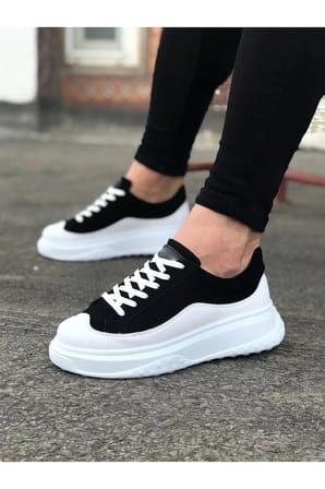 JY507 Alone Bağcıklı Süet Cilt Erkek Günlük Sneaker Ayakkabı SCBT Siyah/Beyaz