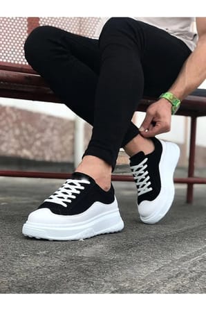 JY507 Alone Bağcıklı Süet Cilt Erkek Günlük Sneaker Ayakkabı SCBT Siyah/Beyaz