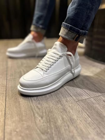 JY914 Drake Bağcıklı Cilt Erkek Günlük Sneaker Ayakkabı CBT Beyaz