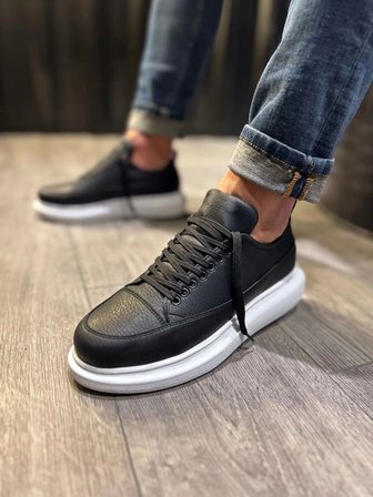 JY914 Drake Bağcıklı Cilt Erkek Günlük Sneaker Ayakkabı CBT Siyah