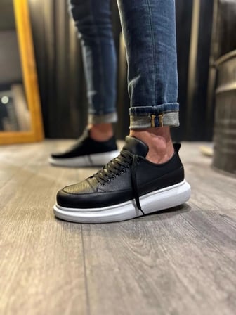 JY914 Drake Bağcıklı Cilt Erkek Günlük Sneaker Ayakkabı CBT Siyah