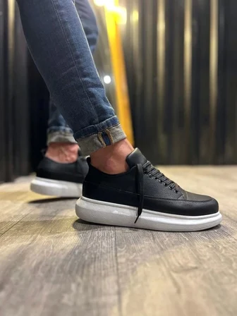 JY914 Drake Bağcıklı Cilt Erkek Günlük Sneaker Ayakkabı CBT Siyah