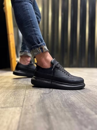 JY914 Drake Bağcıklı Cilt Erkek Günlük Sneaker Ayakkabı CST Siyah