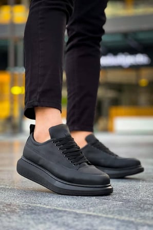 JY914 Drake Bağcıklı Cilt Erkek Günlük Sneaker Ayakkabı CST Siyah