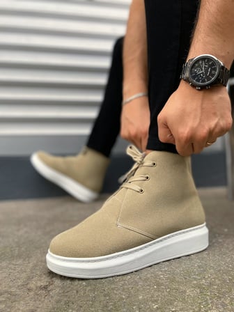 JY207 Oslo Bağcıklı Ortopedik Taban Süet Erkek Spor Bot SBT - Krem