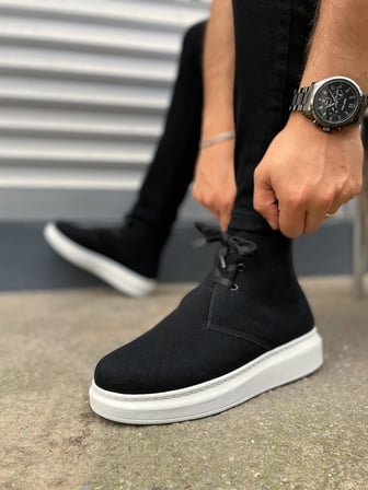 JY207 Oslo Bağcıklı Ortopedik Taban Süet Erkek Spor Bot SBT - Siyah