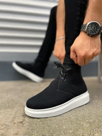 JY207 Oslo Bağcıklı Ortopedik Taban Süet Erkek Spor Bot SBT - Siyah