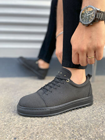 JY152 Cool Bağcıklı Keten Erkek Günlük Spor Klasik Ayakkabı KST - Siyah