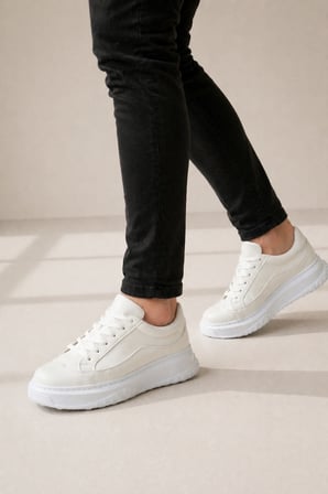 JY507 Dara Bağcıklı Cilt Erkek Günlük Sneaker Ayakkabı CBT Beyaz