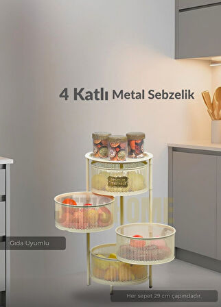 4 Katlı Sebzelik Açılır Metal Patates Soğan Sepeti Paslanmaz Meyvelik Organizer Sepet Krem