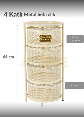 4 Katlı Sebzelik Açılır Metal Patates Soğan Sepeti Paslanmaz Meyvelik Organizer Sepet Krem