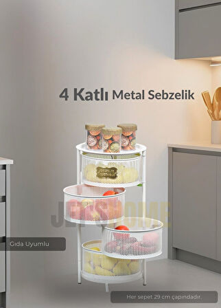 4 Katlı Sebzelik Açılır Metal Patates Soğan Sepeti Paslanmaz Meyvelik Organizer Sepet Beyaz