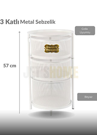 3 Katlı Sebzelik Açılır Metal Patates Soğan Sepeti Paslanmaz Meyvelik Organizer Sepet Beyaz