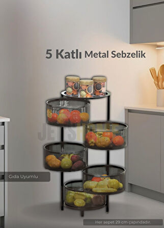 5 Katlı Sebzelik Açılır Metal Patates Soğan Sepeti Paslanmaz Meyvelik Organizer Sepet Siyah