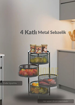 4 Katlı Sebzelik Açılır Metal Patates Soğan Sepeti Paslanmaz Meyvelik Organizer Sepet Siyah