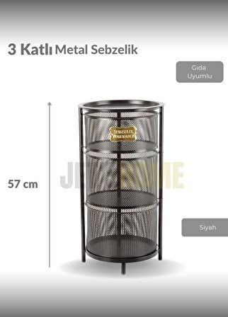 3 Katlı Sebzelik Açılır Metal Patates Soğan Sepeti Paslanmaz Meyvelik Organizer Sepet Siyah