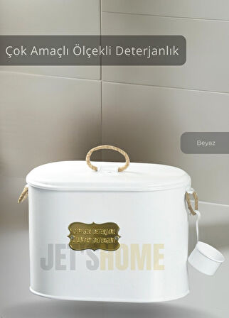 Çamaşır Kovası Metal Bulaşık Kutusu Çok Amaçlı Ölçekli Deterjan Kabı Paslanmaz Beyaz