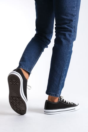 JY0422 Luke Bağcıklı Keten Kumaş Erkek Günlük Sneaker Ayakkabı KBT - Siyah