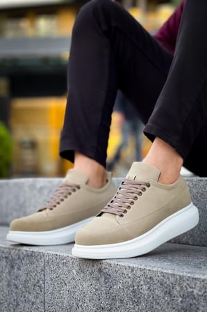 JY814 Axel Bağcıklı Süet Erkek Günlük Sneaker Ayakkabı SBT Krem