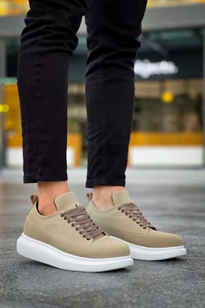 JY814 Axel Bağcıklı Süet Erkek Günlük Sneaker Ayakkabı SBT Krem
