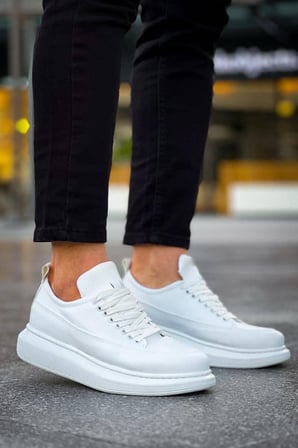JY814 Axel Bağcıklı Cilt Erkek Günlük Sneaker Ayakkabı CBT Beyaz