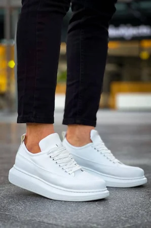 JY814 Axel Bağcıklı Cilt Erkek Günlük Sneaker Ayakkabı CBT Beyaz