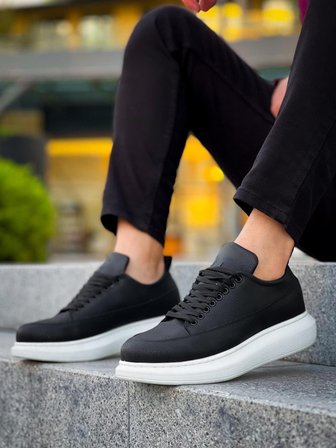 JY814 Axel Bağcıklı Cilt Erkek Günlük Sneaker Ayakkabı CBT Siyah