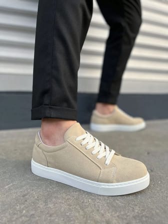JY165 Elite Bağcıklı Süet Erkek Günlük Sneaker Ayakkabı SBT - Krem