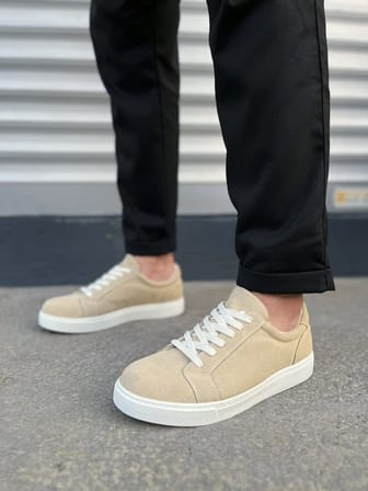 JY165 Elite Bağcıklı Süet Erkek Günlük Sneaker Ayakkabı SBT - Krem