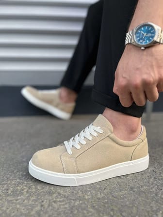 JY165 Elite Bağcıklı Süet Erkek Günlük Sneaker Ayakkabı SBT - Krem