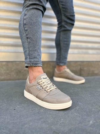 JY0118 REX Bağcıklı Keten Kumaş Erkek Günlük Sneaker Ayakkabı KKT - Bej