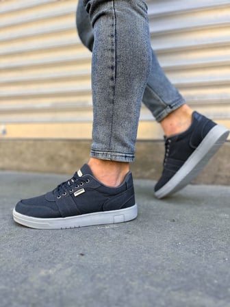 JY0118 REX Bağcıklı Keten Kumaş Erkek Günlük Sneaker Ayakkabı KGT - Füme